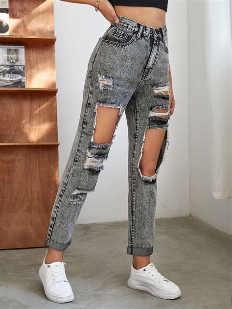 high waist cute ripped jeans.